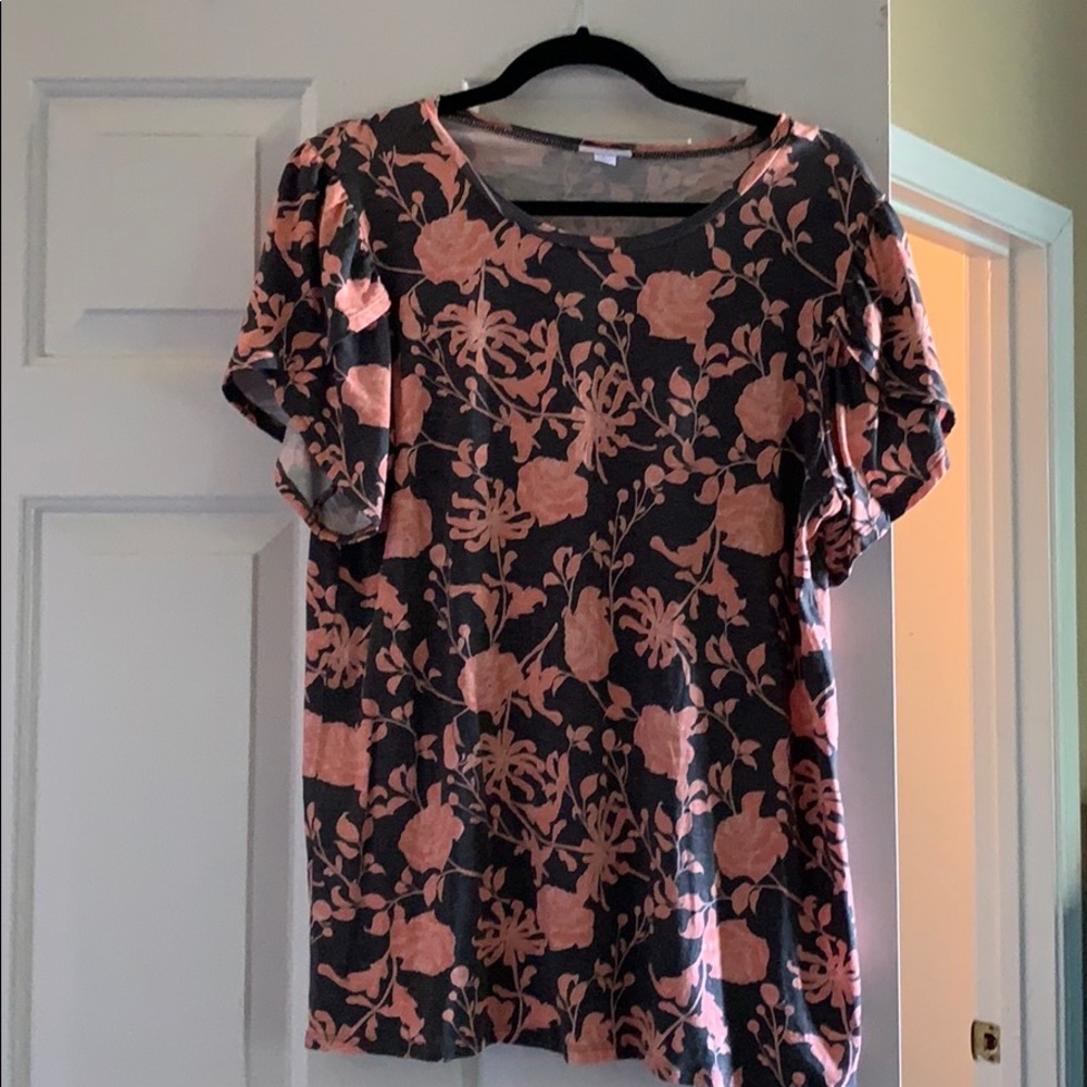 Lularoe shirt orange and gray floral shirt